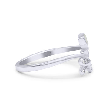 Bee with Honeycomb Thumb Ring Hexagon Lab Created White Opal Statement Fashion Ring 925 Sterling Silver